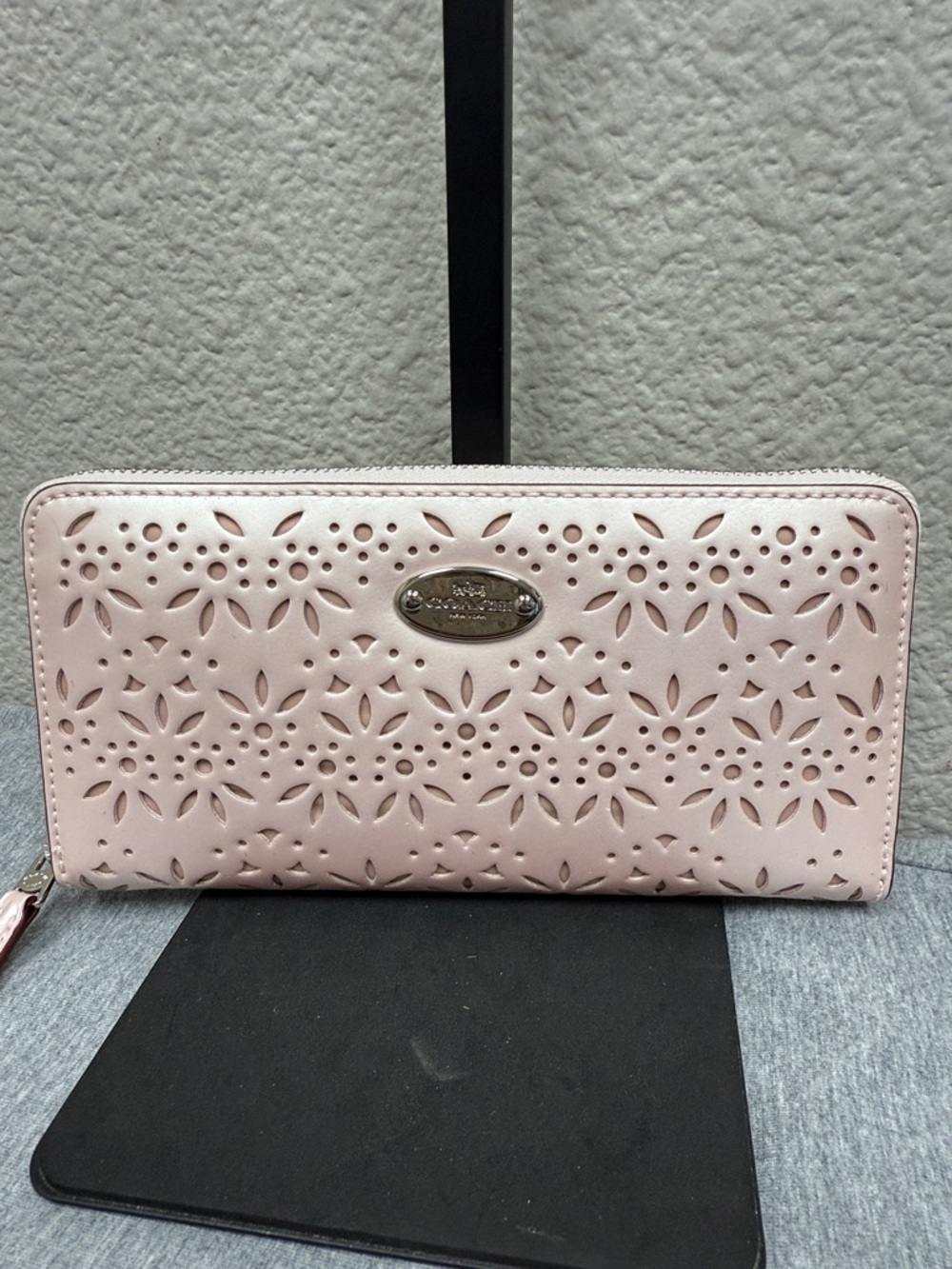 Coach Blush Pink Perforated Zip-Around Wallet